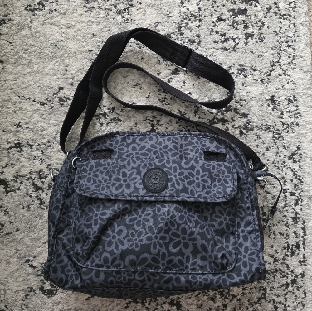 Kipling Medium Crossbody Nylon Gray Black